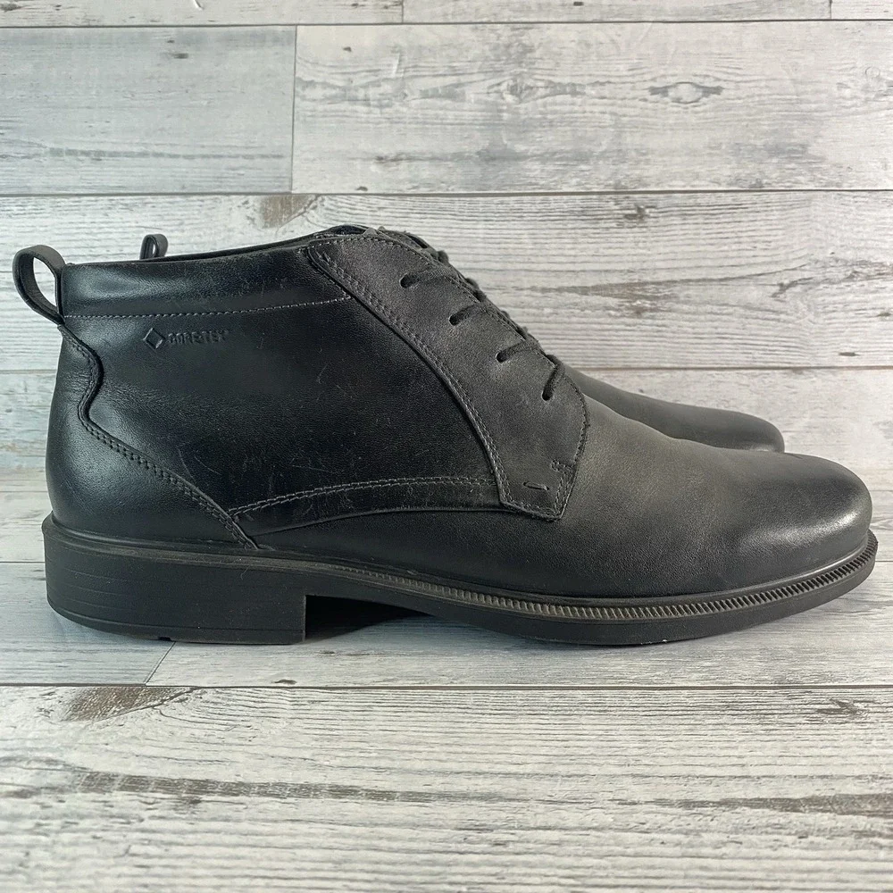 Ecco Chukka Boots Mens 12 Black Leather GTX Waterproof Classic Casual Shoes EU46